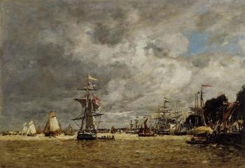 Eugene Boudin : Anvers, Boats on the Ecaut